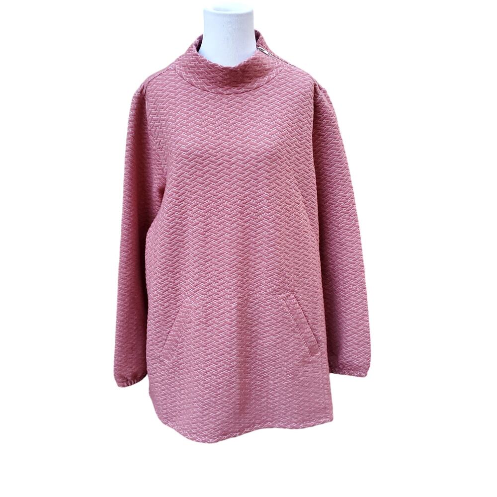 Soft Surroundings Varenna Funnel Neck Rose Pink Tunic Top Quilted Sz XL